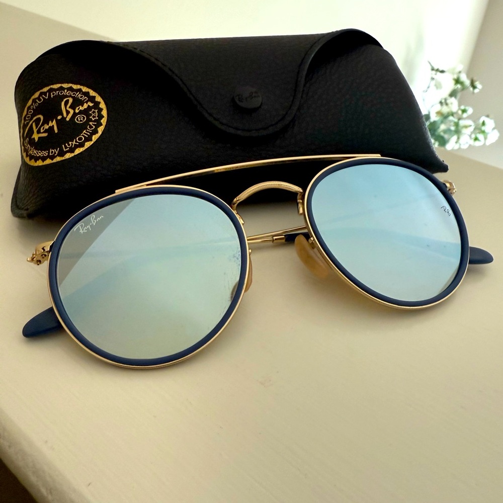 Ray Ban RB3647N RB/3647/N 001/9U Gold/Matte Blue Round RayBan Sunglasses 51mm